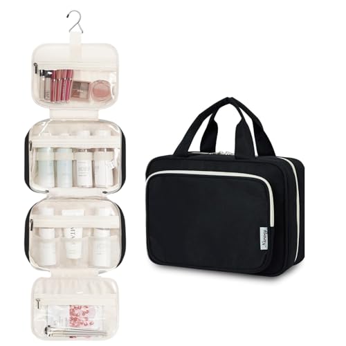 Image of Narwey Large Hanging Toiletry Bag Travel Makeup Bag Cosmetic Organizer for Women and Girls, AB-Black, Medium