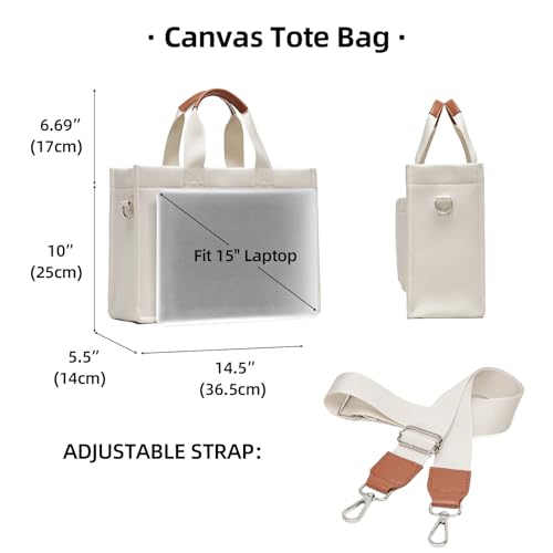 Women's Tote Bag with Compartments - Large Canvas Laptop Book Bag, Women's Money Bag with Pockets for Work and Travel2