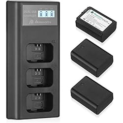 Bateria Para Sony A6500 Powerextra Batería Reemplazo 3 X 1500mAh Batería Rercargable con Cargador Inteligente Pantalla LCD para Alpha a6500 a6300 a6000 a7s a7 a7s II a7s a51000 a5000 a7r a7 II Digital