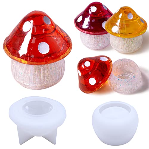 Pilz Dose Epoxidharz Silikonform mit Deckel Set,Gießformen Resin Forme für DIY Schmuckkästchen Süßigkeitenglas Puddingbecher Vorratsdosen Resin Box Mold Dekoratives Harz Handwerk Kunstharz Formen Cover