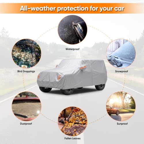 Image of Car Cover for Jeep Wrangler 2 Door 1987-2026 JK JL CJ YJ TJ Outdoor Waterproof Sun Rain Snow Hail UV Protection with Driver Door Zipper,Silver