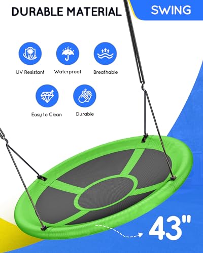 Image of Everyfun 43 inch Saucer Tree Swing for Kids Adult, 700lbs Weight Capacity, Waterproof Flying Saucer Swing with Adjustable Hanging Straps, Swing Seats for Backyard Outdoor Indoor Playground, Green