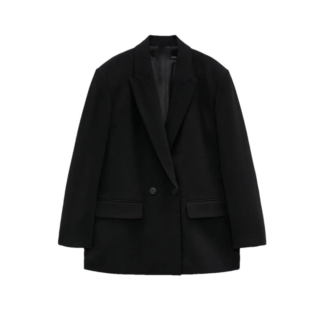 Womens Spring Summer Commuting Loose Suit Jackets Fashion Lapel Loose Double Breasted Blazer Coat