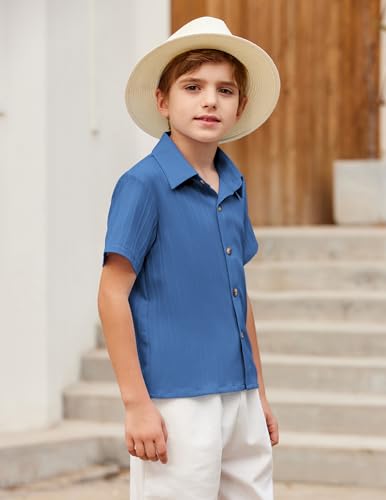 Image of Arshiner Boys Casual Short Sleeve Button Down Shirt Fashion Textured Summer Beach Shirt 3-13 Years Old