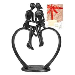 Gifts for Wife, Kissing Couple & Loving Heart Statue Cast Iron Sculpture Decor, Wedding Anniversary Birthday Gifts for Wife Women Girlfriend Her, Wedding Anniversary Couple Gifts