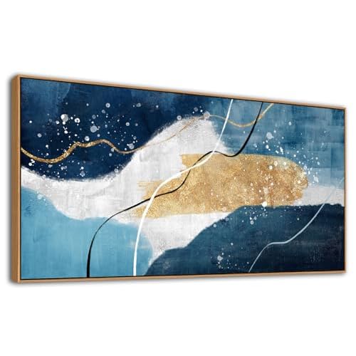 NINEASO Framed Abstract Leaves Wall Art - Modern Aesthetic Nature Pictures Wall Decor Elegant Leaf Painting Grey White Splash Drops Canvas Print Natural Beauty Artwork, Natural Frame 20" x 4