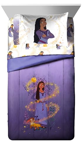 Image of Jay Franco Disney Wish Full Comforter Set - 7 Piece Bed Set Includes Sheet Set & Pillow Covers - Super Soft Kids Bedding Features Asha, Valentino & Star