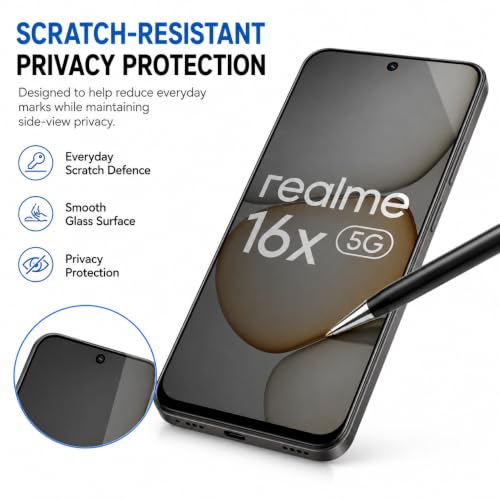 Image of FIRST MART Militry-Grade Privacy Screen Protector for Realme 16x - Anti-Spy Edge to Edge Coverage I Case Friendly, 9H Hardness, Bubble-Free | Anti-Peeping, 2 Pack
