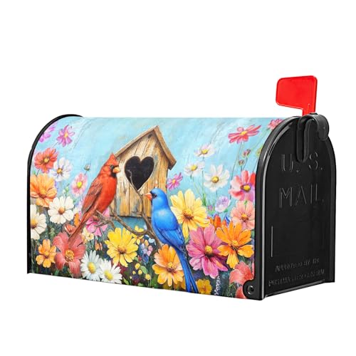 Image of Spring Summer Birds Mailbox Cover Magnetic Standard Size 21x25.5 Inch Welcome Floral Mailbox Wraps Post Box Cover Decoration Outdoor Garden Home Yard Outside