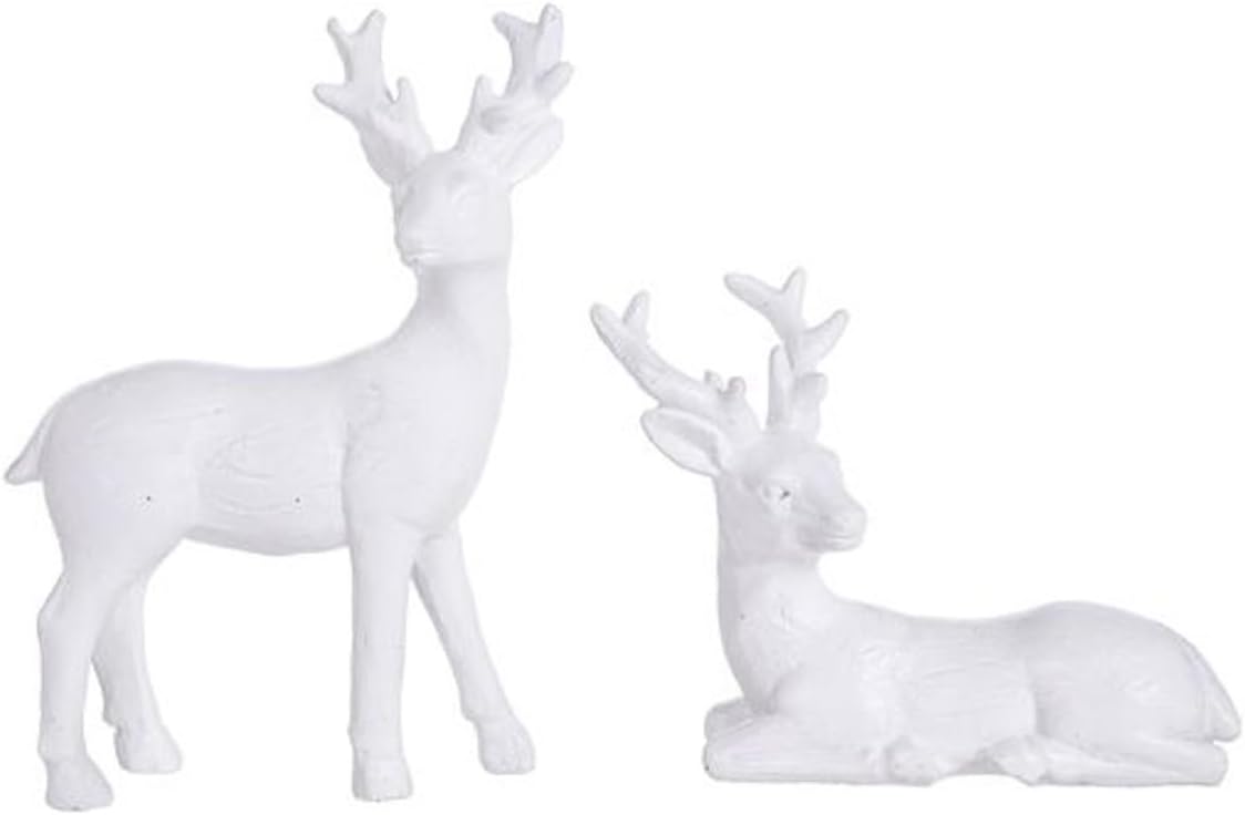 The Bridge Collection 6.25" White Christmas Reindeer Tabletop Figurines - Set of 2 Christmas Decorative Deer Holiday Tabletop Standing Decor - Woodland