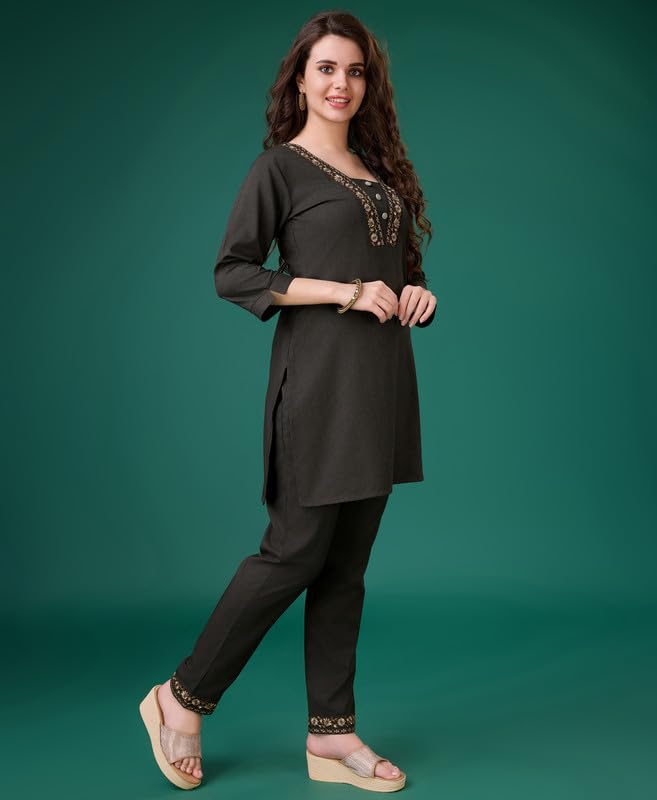 Image of MOJILAA Women Linen Floral Print Causal Co-ord Set | Linen Co-ord Set | Printed Co-ord Sets | Causal Wear | A-line Co-ord | Top and Bottom Wear