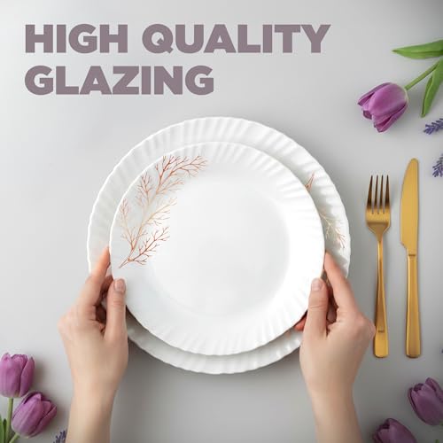 Image of Treo by Milton Opalware Aurelia Silvia Dinner Set of 13 | Serving for 4 | Microwave & Dishwasher Safe | Bone-Ash Free | Tempered Toughness | Plates & Bowls | Crockery Set for Dining & Gifting | White