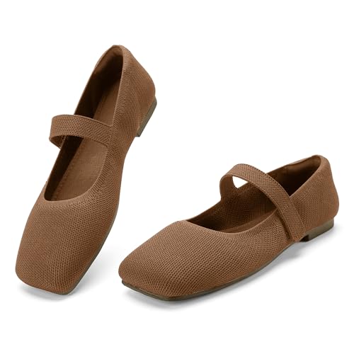 Image of Soesyi Wide Toe Box Flats Women Comfort Slip On Ballet Shoes Mary Jane Dressy Knit Flats with Adjustable Straps Washable Casual Office
