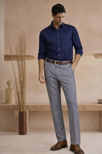 Image of Louis Philippe Men's Regular Fit Everyday Smart Wear Comfort Stretch Work Ready Solid Formal Trouser