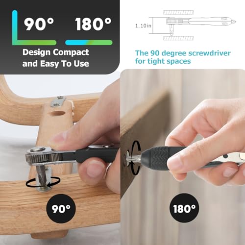 MUCOOS 21in1 Mini Ratchet Set,1/4 Inch Mini Ratchet Wrench Set,Low Profile Ratchet,Tight Space Wrench,36 Tooth Right Angle Screwdriver Tail With Holes,Small Screwdriver Set - Thumbnail 4