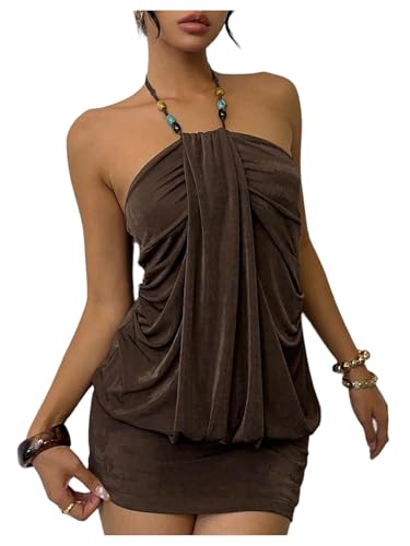Milumia Women's Y2k Draped Front Halter Dress Tie Backless Mini Dresses Concert Festival