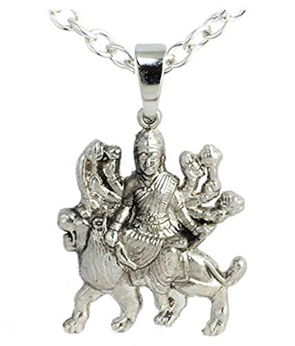 Antique Look Durga Maa God Pendant Locket Silver Tone Temple Jewellery for Men and Women and Women