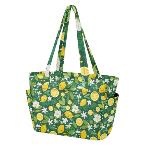 Bolsa de mano espaciosa con estampado verde flor de limón 4