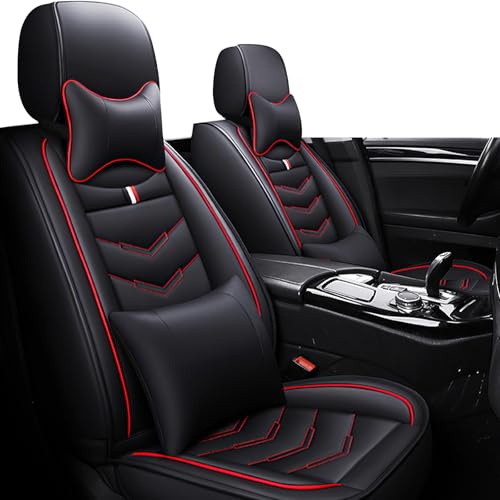 Image of Car Seat Covers Fit for Ford Escape 2001-2026, Leather Seat Covers for Car, Waterproof Non-Slip Durable Car Seat Protector(2 Seats with Pillow,Black Red)