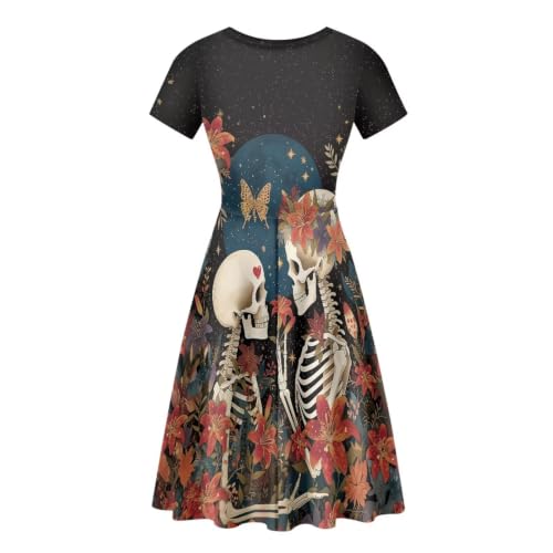 Image of HUGS IDEA Womens Puffy Swing Midi Dress Round Neck Short Sleeve Party A-Line Dresses