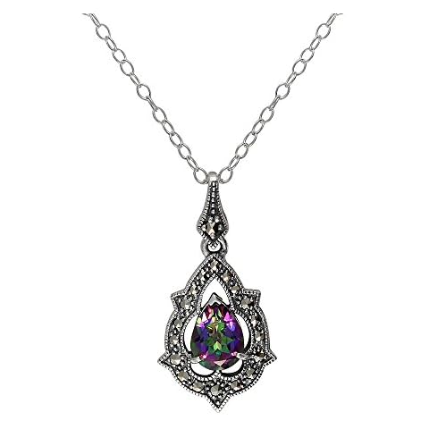 Esse Marcasite Sterling Silver Victorian Mystic Green Topaz and Marcasite Necklace of 46cm Cover