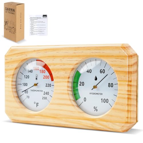 Sauna Thermometer and Hygrometer Dual Dial Wooden Sauna Temp Gauge