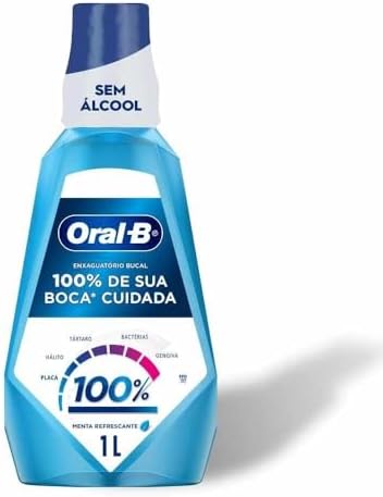 Oral-B Enxaguante Bucal, 100%, Sem Álcool, Sabor de Menta, 1 L