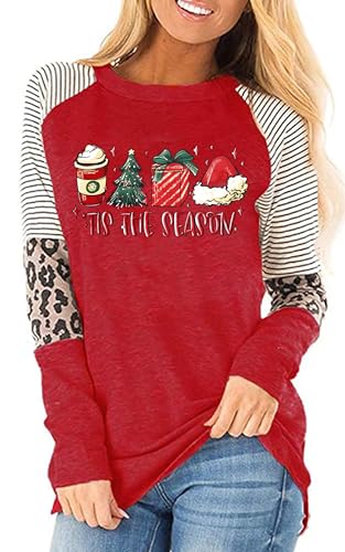 Christmas Shirt for Women Tis The Season Christmas Tree Graphic T Shirt Xmas Holiday Tee Tops (Season, Large)
