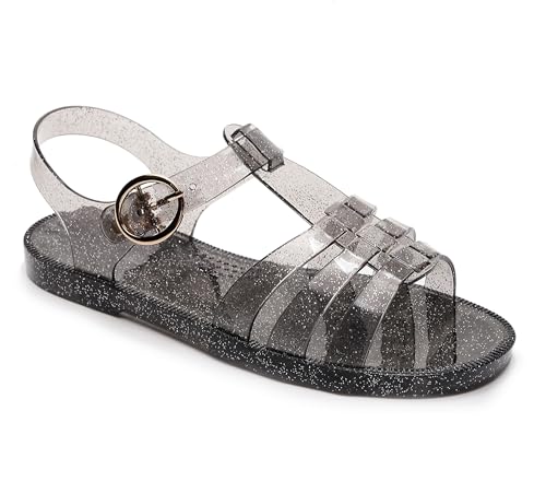 Image of Toddler Sandals Jelly Shoes Girls Unisex Boy Flat Retro Slides Clear Kids Water Slippers Slingback Summer Beach Size 8 Adjustable Buckle Glitter Dress Soft