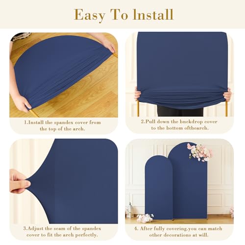Image of Navy Blue Arch Cover 2 Set-7.2FT, 6FT Arch Backdrop Cover Spandex Fitted Wedding Arch Stand Covers for Bridal Shower Wedding Baby Shower Birthday Party Banquet Photo Background Decorations