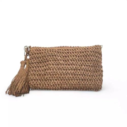 Bolsa Artesanal de Palha, Transversal Casual, 24 x 17 cm, Marrom, com Alça Ajustável