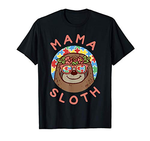 Mama Sloth Autism Awareness Shirt Mom Mother Puzzle Gift t-shirt, Preto, S