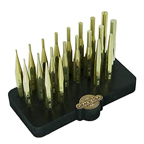 Grace USA - Brass Punch Set with Bench Block (20-Piece) - Gunsmithing - Brass Punches - 20 piece -Gunsmith Tools & Accessories -  Pro Ears, BP20SBB