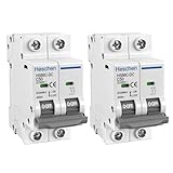 Heschen Lot de 2 disjoncteurs miniatures DC HSB6C DC, 2 pôles, DC500V 50A, Disjoncteur de puissance photovoltaïque, pour système photovoltaïque solaire, panneaux solaires, système de treillis (50A)