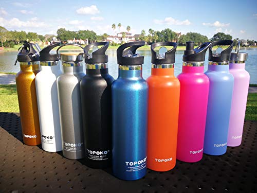 Topoko 25 Oz Stainless Steel Vacuum Insulated Water Bottle, Keeps Drink Cold Up To 24 Hours & Hot Up To 12 Hours, Leak Proof And Sweat Proof. Large Capacity Sports Bottle Wide Mouth Metal Lid (Black) #TOP6