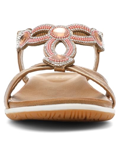 Image of UBFEN Flat Sandals For Women Dressy Arch Support Comfortable Casual Sandal With 2026 Rhinestone Braid Elastic Strap Summer Vacation