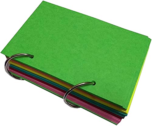 IMPRINT Assorted Color 2 Hole Punched Card Stock, Index Cards - 5.5 inch x 4 Inch (Pack of 50) with 2 card rings