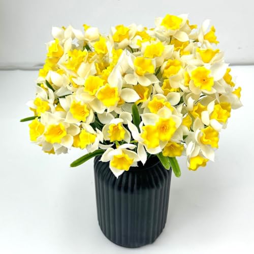 Narcisos artificiales de seda FACAIIO de 35 cm con cuatro variantes de color para decoración 8