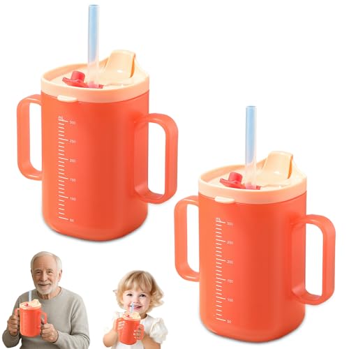 HOVCEH 300ml Vaso para Adultos, 3-in-1 Vasos Antiderrames para Adultos con Pajita, para Disfagia enAdultos con Discapacidad y Ancianos