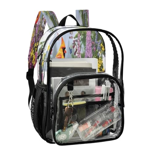 Colorful Bird Garden Clear Backpack - Stadium Approved Large 15.7-inch Waterproof Transparent Bag for Sports, Concerts, Work, Travel#1512