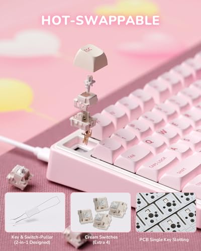 Image of RK ROYAL KLUDGE R75 Mechanical Keyboard Wired with Volume Knob, 75% Keyboard Gasket Mounted, Hot Swappable, Creamy Sound, MDA Profile, PBT Keycaps, Pink