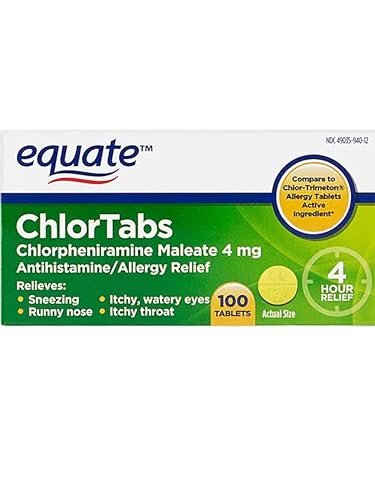 Chlorpheniramine Maleate 4mg – Equate Allergy Relief Medicine, Chlortabs Tabletten Antihistamine...