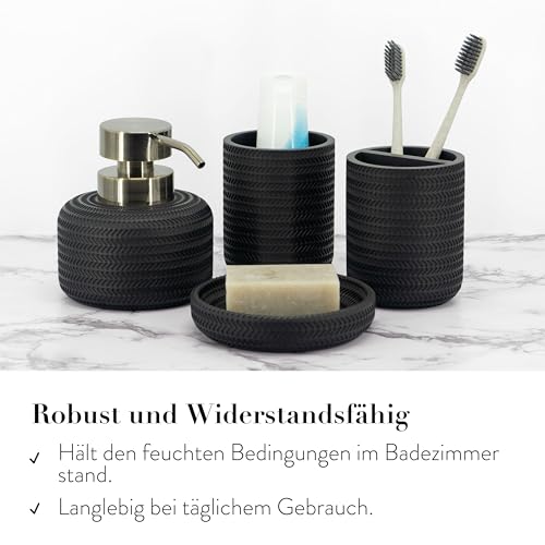 ZCCZ 4-teiliges Bad-Accessoires-Set Schwarz mit Seifenspender, Zahnbürstenhalter, Badbecher und Seifenschale, dekorativer Organizer für Arbeitsplatte
