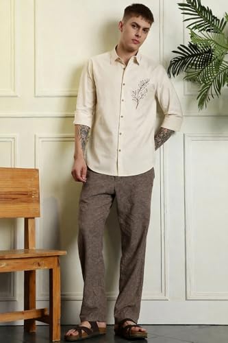 Image of MiraMichi Men's Pure Linen Shirt with Long Sleeve Collared Neck Standard Length and Button Down Closure Type |Shirt's for Men Stylish | Branded Shirt's | Formal Style