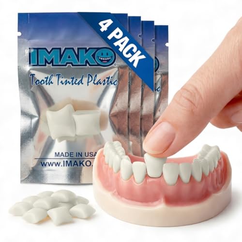 Imako Tooth Tinted Plastic – Moldable Temporary Fake Tooth for Missing Teeth, Chips & Gaps - Natural Color - Made in USA - 4 Pack