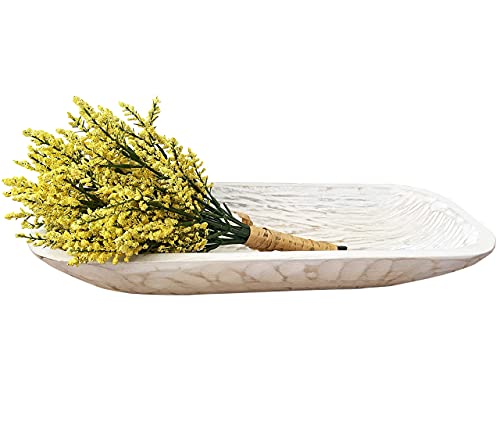 X-Large 23" White Dough Bowl, Hand-Carved Mango Wood Tray, Rustic, Decorative, Hostess Gift, Farmhouse Decor, Lots Of Uses Including: Decorative Dining Table Center Piece And Dough Bowl Candles #TOP7