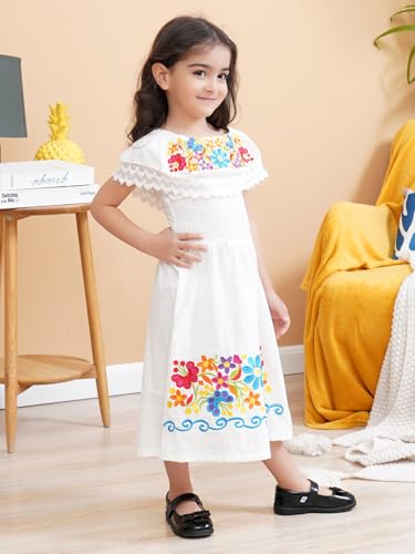 Image of Mexican Dress for Girls Traditional Vestidos Mexicanos Cinco de Mayo Embroidered Dresser Toddler Kids