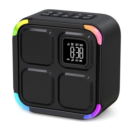 APUZOM Bluetooth Lautsprecher mit Wecker 30 Natural Sounds | 5-in-1: Nachtlicht, Tischuhr, Schlaf Timer, LED Lichtshow, Lange Akkulaufzeit, Geschenk für Frauen und Männer, Mädchen und Junge
