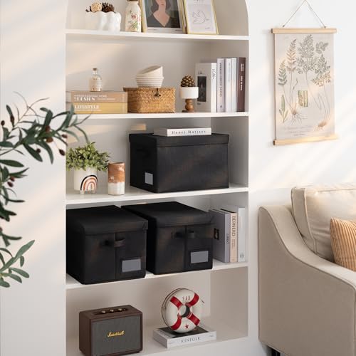 Image of GRANNY SAYS Storage Bins with Lids, Storage Bins for Linen Closet Shelves, Decorative Storage Boxes with Label, Clothes Storage and Organization for Organizing, 3-Pack, Large, Black