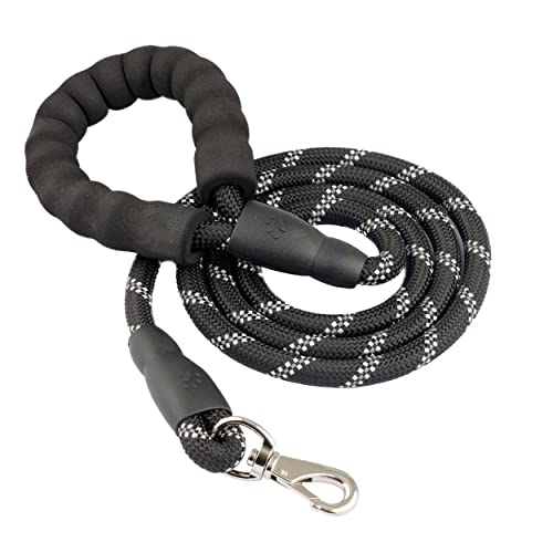 Guinzaglio per Cani 1,5 m, Guinzaglio con Comoda Impugnatura Imbottita in Spugna e Fili Riflettenti Guinzagli per Cani di Taglia Media, Nero